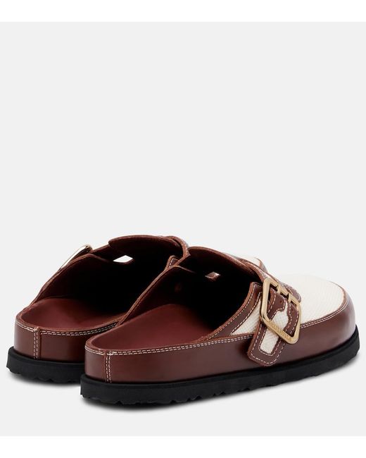 Birkenstock Brown Boston Leather-Trimmed Woven Clogs
