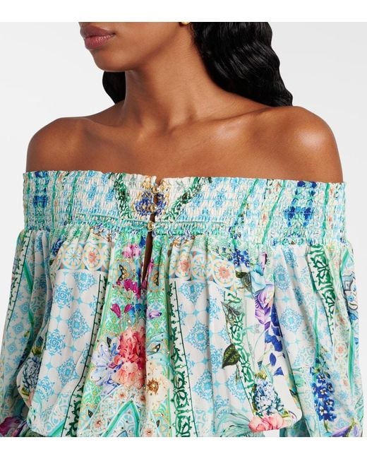 Camilla Blue Crystal-Embellished Silk Minidress