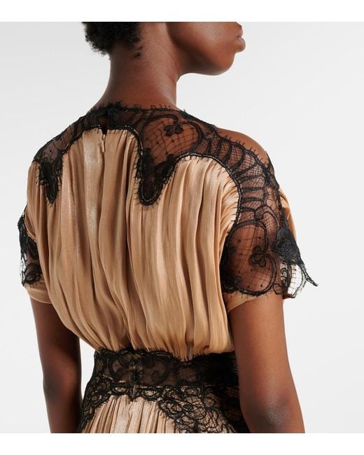 Costarellos Natural Lace-Trimmed Lurex Georgette Gown