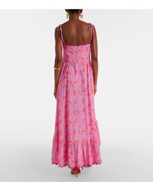 Juliet Dunn Pink Asymmetric Floral Cotton Midi Dress