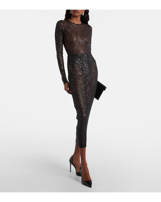 Wardrobe NYC Gray Floral Lace Midi Skirt