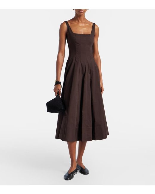 Staud Black Pleated Cotton Midi Dress