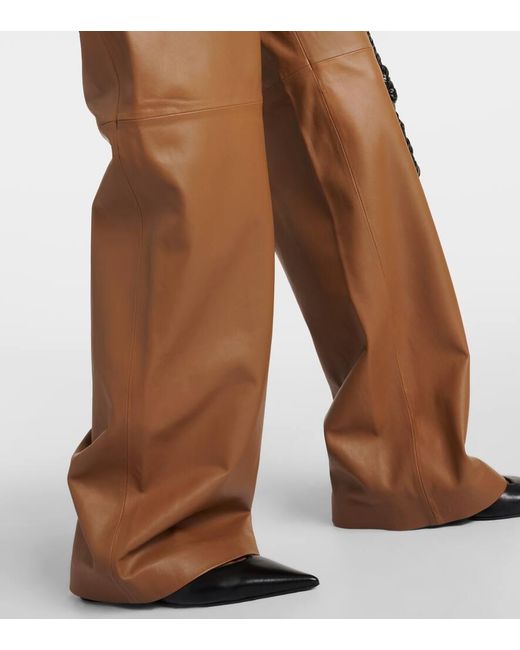 Pantaloni a gamba larga in pelle di Yves Salomon in Brown