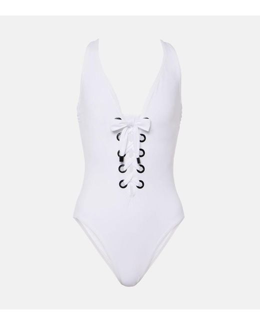 Karla Colletto White Lucy Lace-Up Swimsuit