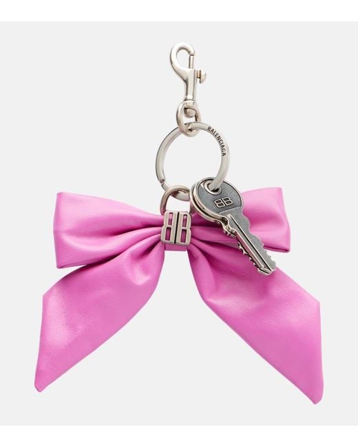 Balenciaga Pink Bb Bow-Detail Leather Keychain