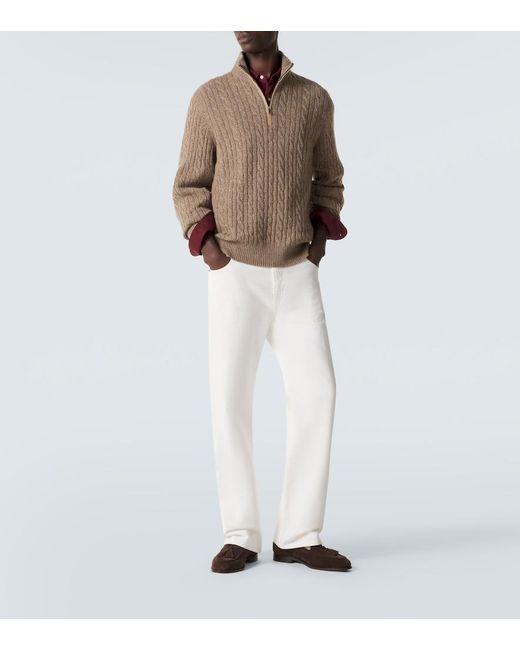 Loro Piana Green Cable-Knit Cashmere Half-Zip Sweater for men
