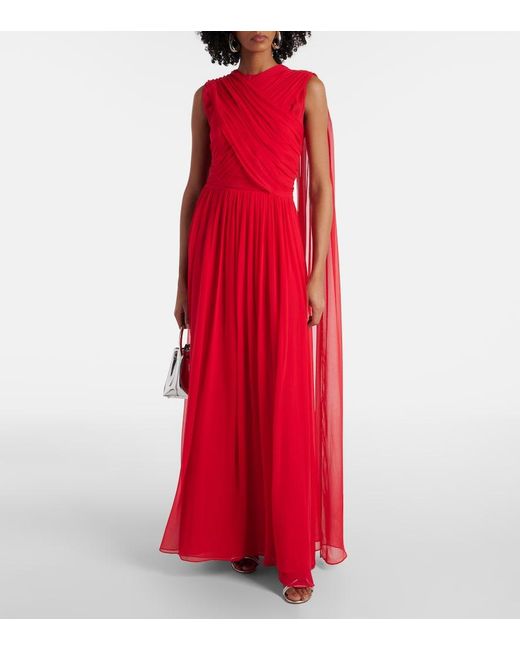 Costarellos Seva Gathered Silk Georgette Gown