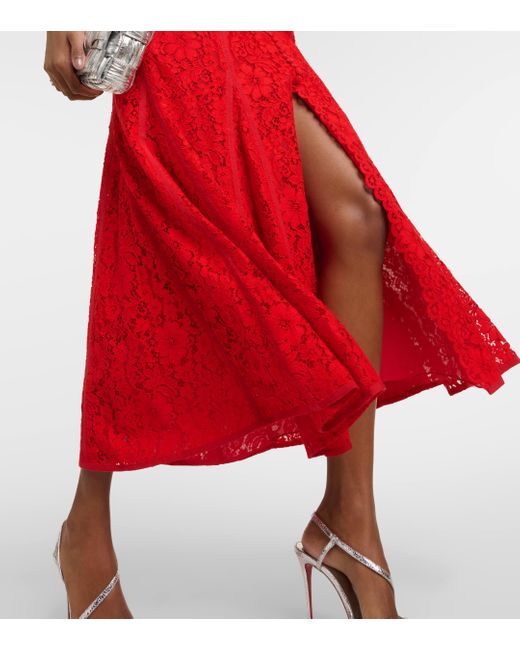 Costarellos Red Sharie Bustier Lace Midi Dress