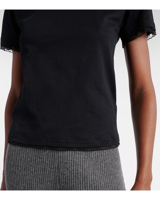 Gucci Black Embroidered Lace-Trimmed Cotton Jersey T-Shirt