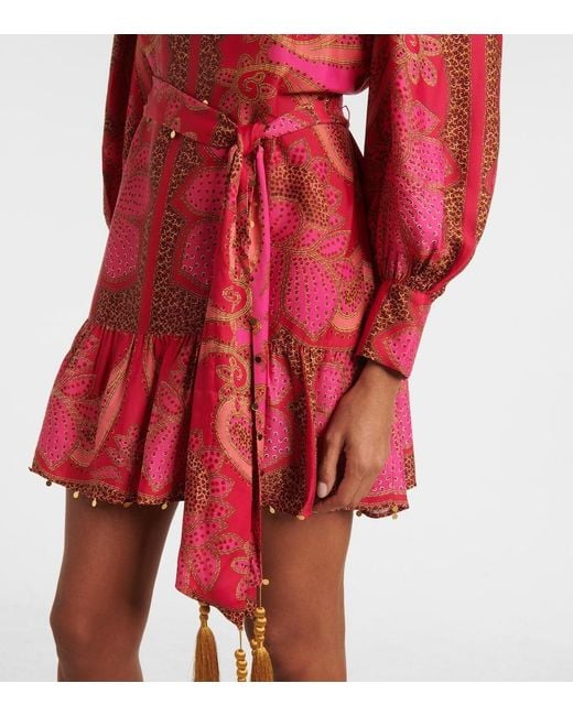 Vestido Corto Floral Glam Scarf De Saten Farm Rio de color Red