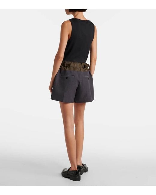 Sacai Gray Paneled Striped Shorts