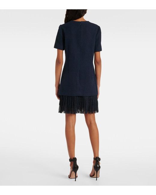 Oscar de la Renta Blue Tweed And Lace Minidress