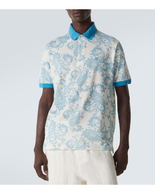 Etro Blue Paisley Cotton Pique Polo Shirt for men