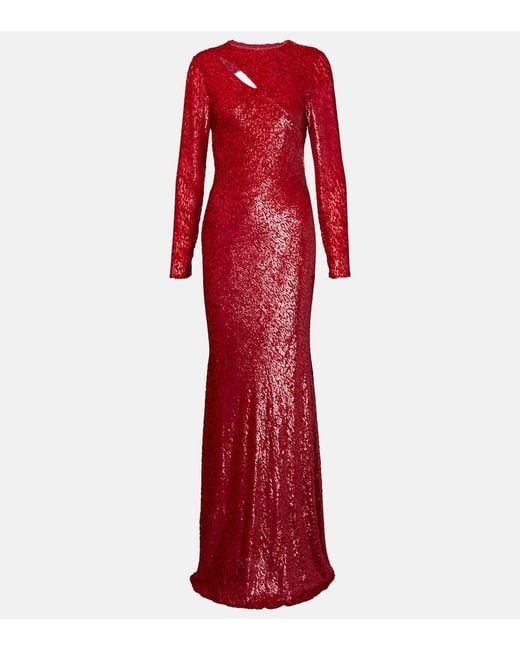 Self-Portrait Red Fil Coupe Cutout Maxi Dress