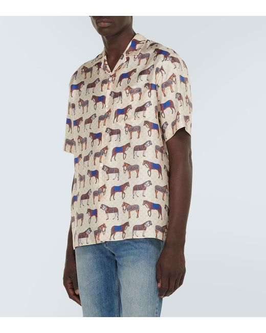 Gucci Bedrucktes Hemd aus Seide in White für Herren