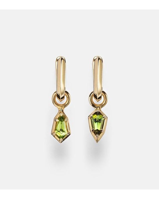 STONE AND STRAND White Knife Edge Shield 14Kt Hoop Earrings With Tourmaline