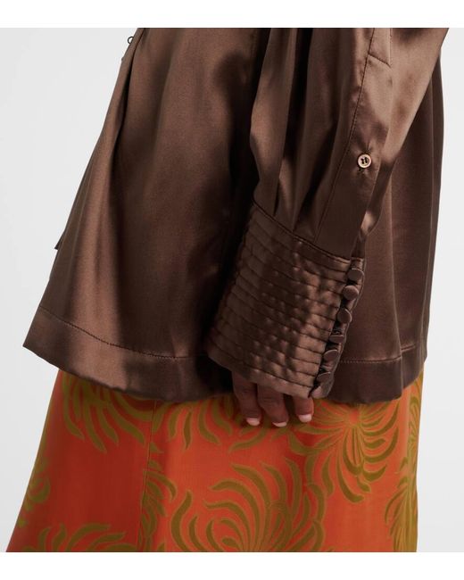 Dries Van Noten Brown Draped Silk-Blend Shirt