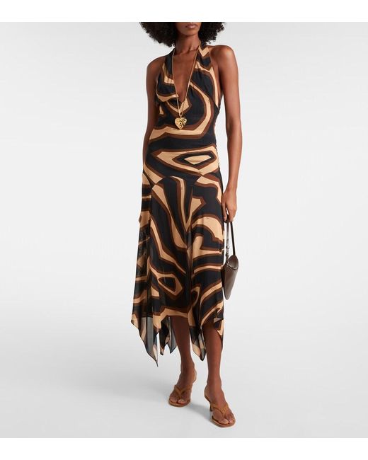 Emilio Pucci Metallic Labirinto Muslin Jersey Midi Dress