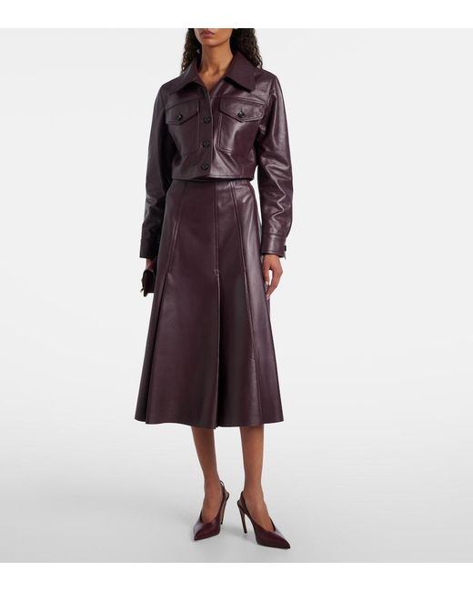 Emilia Wickstead Purple Kensie High-Rise Leather Midi Skirt