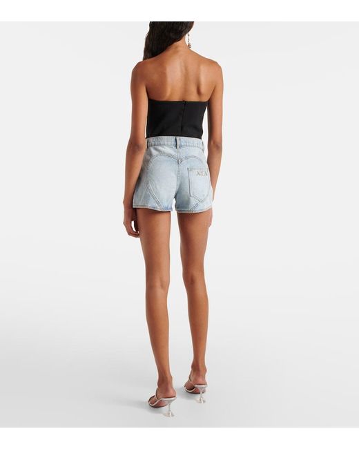 Area Blue Floral-applique Denim Shorts
