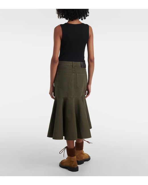 Loewe Green Cotton Twill Midi Skirt