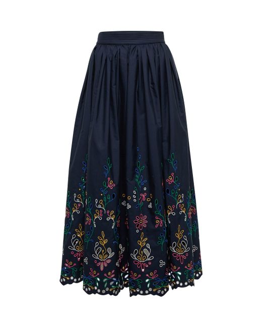 Chloé Blue Embroidered Cotton Maxi Skirt