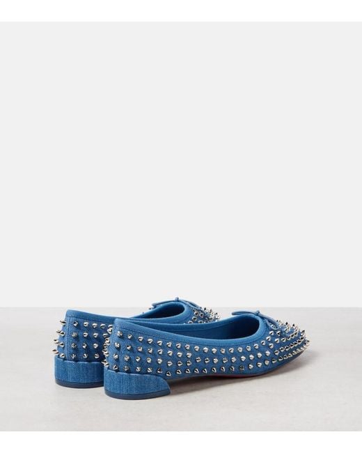 Christian Louboutin Blue Sweetie Jane Spikes Denim Flat