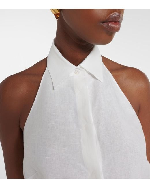 Ralph Lauren White Eldred Halterneck Linen Top
