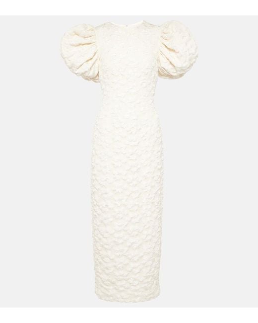 ROTATE BIRGER CHRISTENSEN White Bridal Floral Jacquard Midi Dress