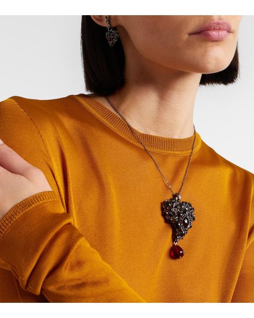 Saint Laurent White Embellished Pendant Necklace