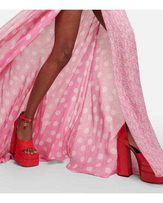 Versace Pink Safety Pin Logo Halterneck Gown