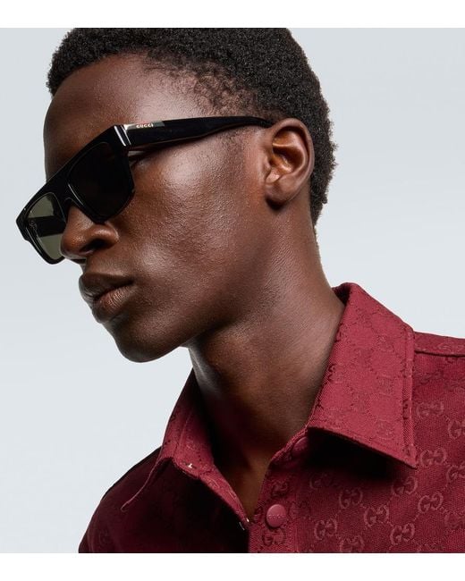 Gucci Black Web Stripe Flat-Top Sunglasses for men