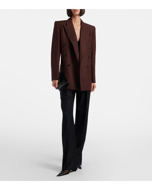 Saint Laurent Brown Double-Breasted Wool And Mohair Blazer