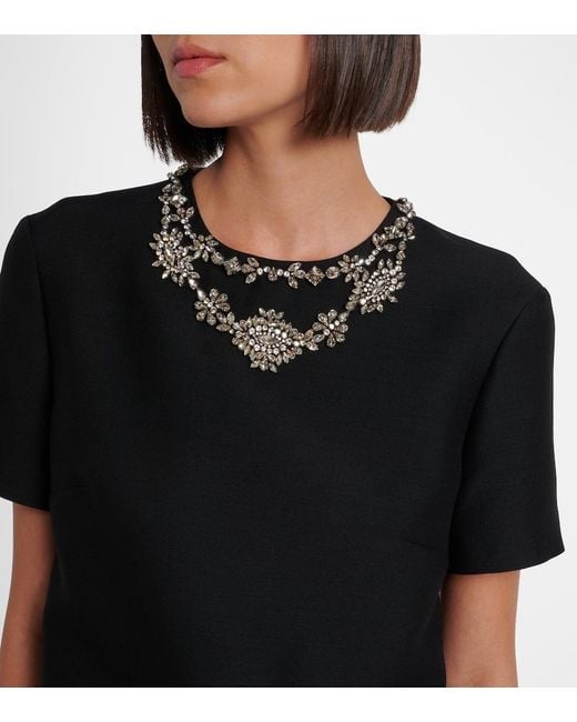 Valentino Black Crepe Couture Embellished Wool And Silk Minidress