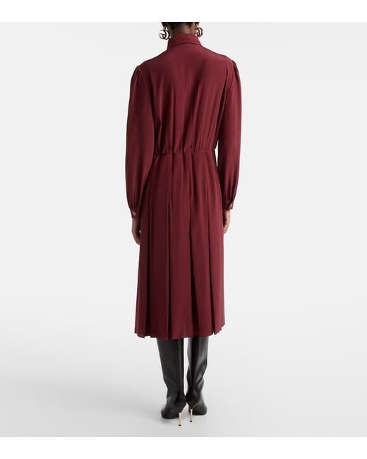 Gucci Red Pleated Silk Crepe De Chine Midi Dress