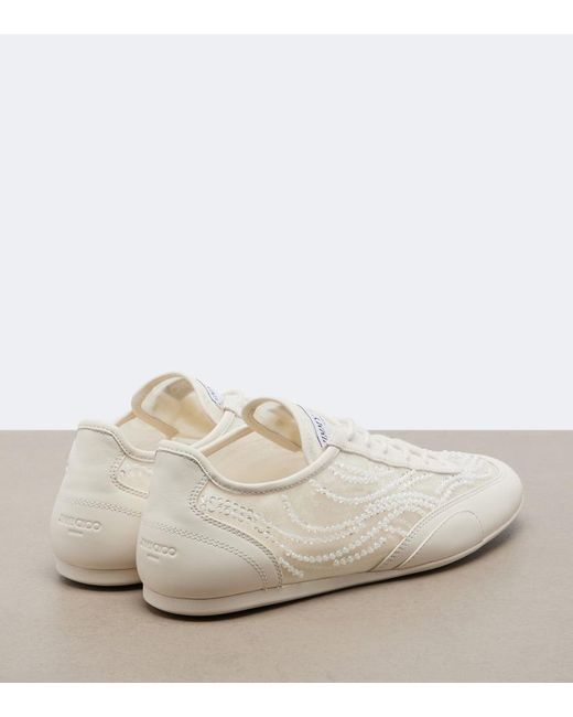 Jimmy Choo White Sunny Suede-Trimmed Embellished Sneakers