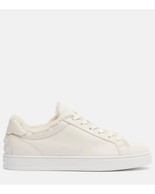 Tod's White Sneakers Cassetta Aus Leder Mit Shearling