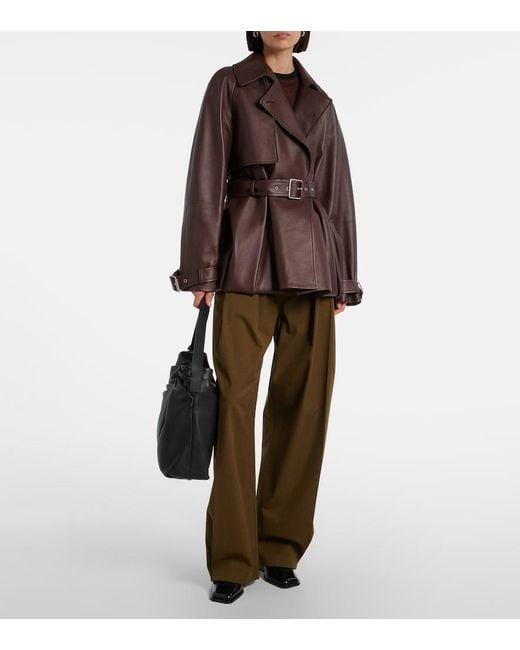 Loewe Brown Belted Pleated High-Rise Cotton And Silk Wide-Leg Pants