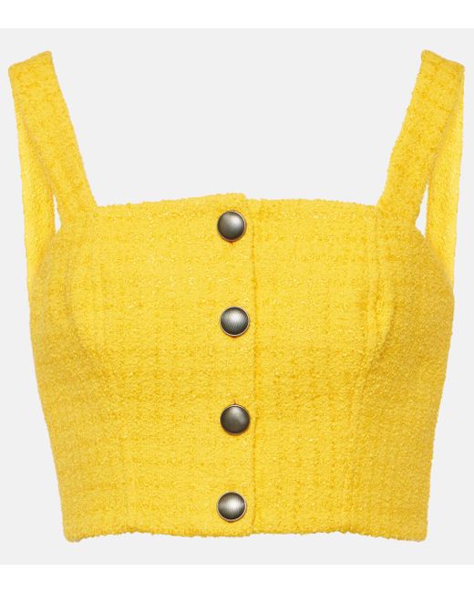 Alessandra Rich Yellow Embellished Tweed Crop Top
