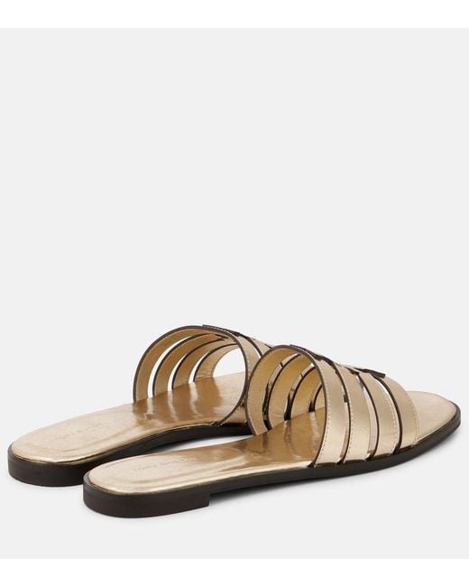 Tory Burch Natural Ines Metallic Leather Slides