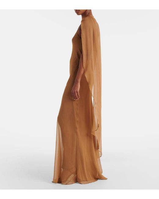 The Sei Brown Caped Silk Satin Gown