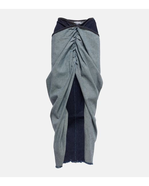 Alaïa Blue Draped Denim Maxi Skirt