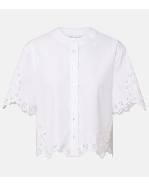 Veronica Beard White Aleck Embroidered Cotton Shirt