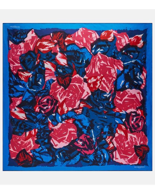 Givenchy Blue Printed Silk Scarf