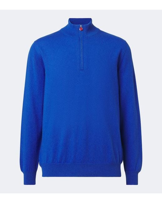 Kiton Blue Cashmere Half-Zip Sweater for men