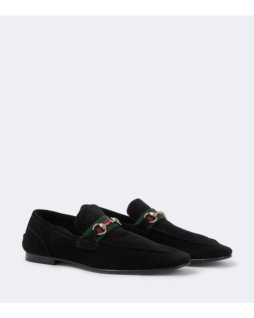 Gucci Black Como Horsebit Suede Loafers for men