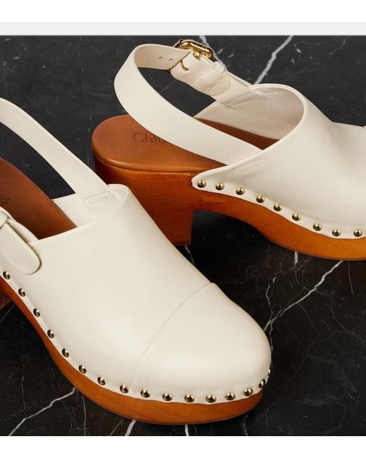 Chloé Natural Jeannette Leather Slingback Platform Clogs