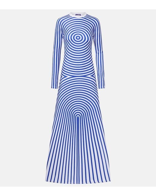 Jean Paul Gaultier Blue Printed Jersey Maxi Dress