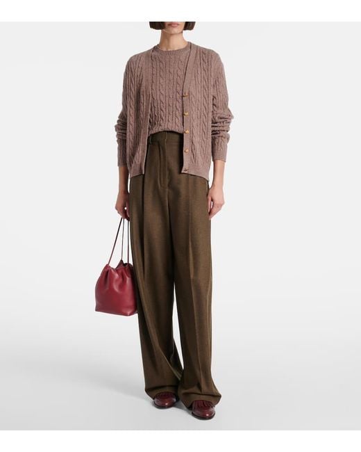 Loro Piana Brown Treccia Cable-Knit Cashmere Cardigan