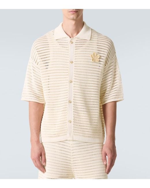Commas Natural Crochet Floral-Applique Open-Knit Shirt for men